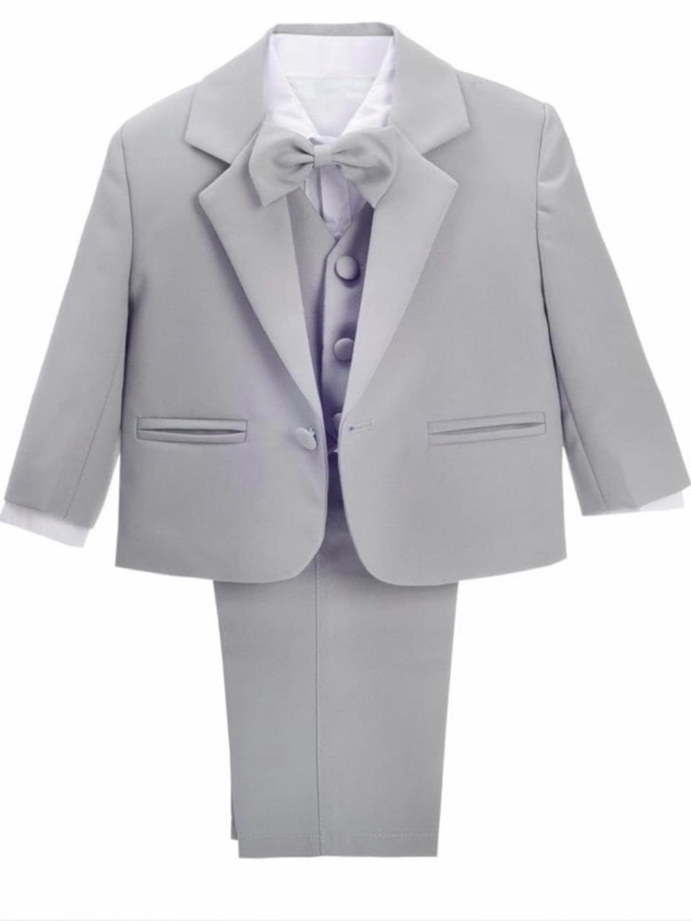 Light Gray Boys Formal Blazer, Vest & Pants Set with Bow Tie